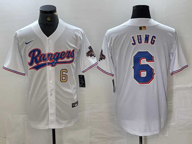 Men%27s Texas Rangers #6 Josh Jung Number White 2023 World Series Champions Cool Base Jerseys->texas rangers->MLB Jersey